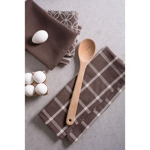  DII Cotton Oversized Kitchen Dish Towels 18 x 28 and Dishcloth 13 x 13, Set of 5 , Absorbent Washing Drying Dishtowels for Everyday Cooking and Baking-Dark Brown