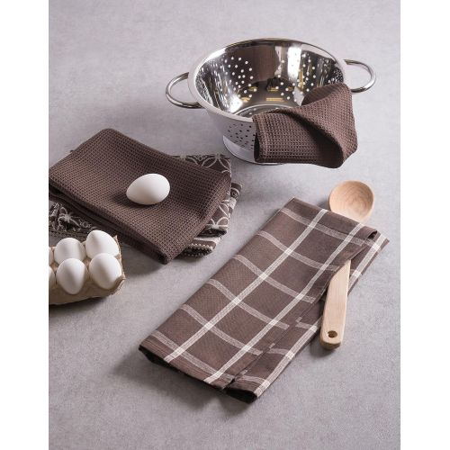  DII Cotton Oversized Kitchen Dish Towels 18 x 28 and Dishcloth 13 x 13, Set of 5 , Absorbent Washing Drying Dishtowels for Everyday Cooking and Baking-Dark Brown