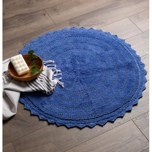  DII Ultra Soft Spa Cotton Crochet Round Bath Mat or Rug Place in Front of Shower, Vanity, Bath Tub, Sink, and Toilet, 28 - Blueberry