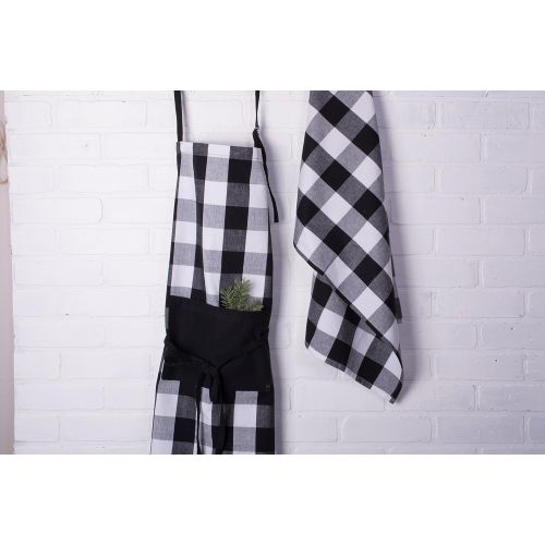  DII Cotton Buffalo Check Plaid Dish Towels, (20x30, Set of 3) Monogrammable Oversized Kitchen Towels for Drying, Cleaning, Cooking, & Baking - Black & White