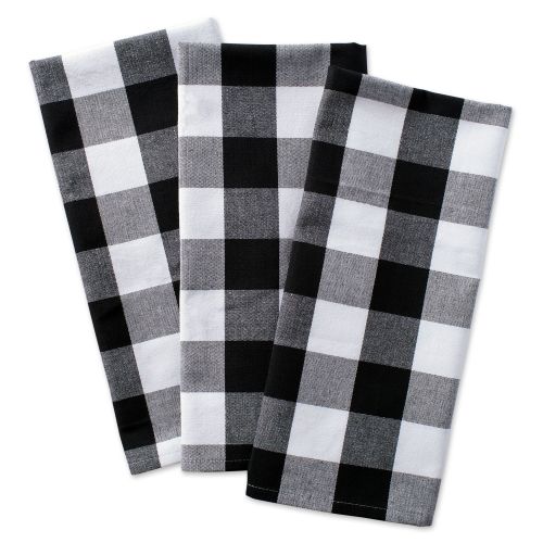  DII Cotton Buffalo Check Plaid Dish Towels, (20x30, Set of 3) Monogrammable Oversized Kitchen Towels for Drying, Cleaning, Cooking, & Baking - Black & White