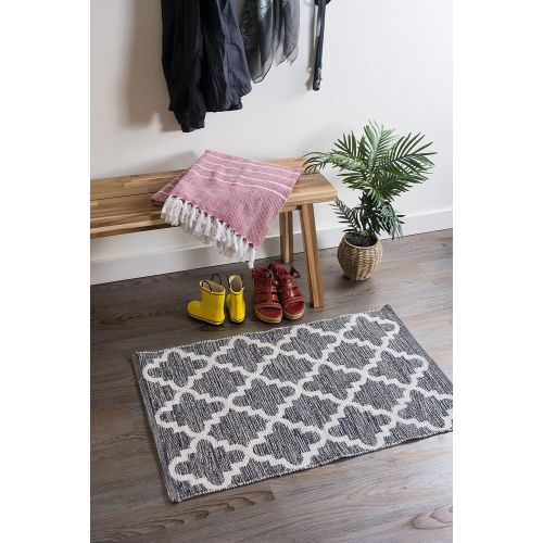  DII Indoor Flatweave Cotton Handloomed Yarn Dyed Woven Reversible Area Rug for Bedroom, Living Room, Kitchen, 4x6 - Lattice Gray