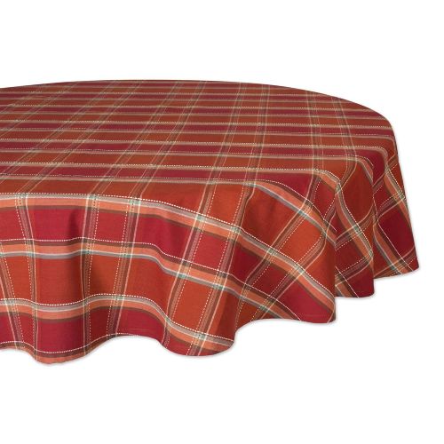  DII CAMZ10885 Cotton Tablecloth, Perfect for Holiday, Fall, Thanksgiving, Dinner Parties or Everyday Use, 70 Round, Autumn Spice Plaid