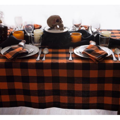  DII Classic Buffalo Check Tabletop Collection for Family Dinners, Special Occasions, Barbeques, Picnics and Everyday Use, 100% Cotton, Machine Washable, Tablecloth, 60x84, Orange &