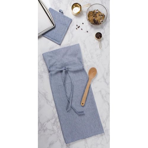  DII Cotton Chambray Bistro Half Waist Apron with Pockets and Extra Long Ties, 30 x 28, Cooking, Baking Apron, Uniform for Bartender, Waiter, Waitress, Coffee shop, Restaurant-Blue