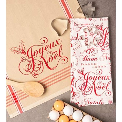  DII Vintage Christmas Collection Dishtowel, 18x28, Joyeux Noel, 2 Piece