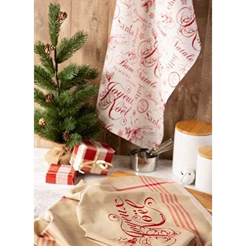  DII Vintage Christmas Collection Dishtowel, 18x28, Joyeux Noel, 2 Piece