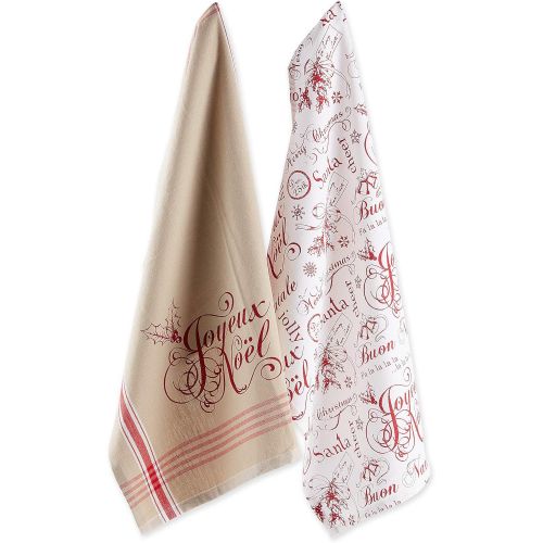  DII Vintage Christmas Collection Dishtowel, 18x28, Joyeux Noel, 2 Piece