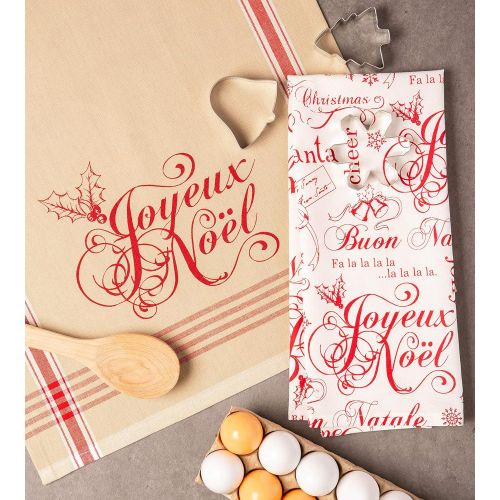  DII Vintage Christmas Collection Dishtowel, 18x28, Joyeux Noel, 2 Piece