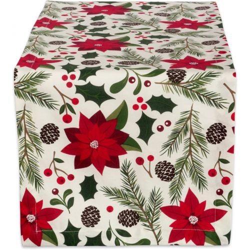  DII CAMZ38056 100% Cotton, Machine Washable, Printed Kitchen Table Runner For Dinner Parties and Holidays - 14x108, Woodland Christmas,Poinsettia