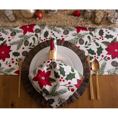  DII CAMZ38056 100% Cotton, Machine Washable, Printed Kitchen Table Runner For Dinner Parties and Holidays - 14x108, Woodland Christmas,Poinsettia