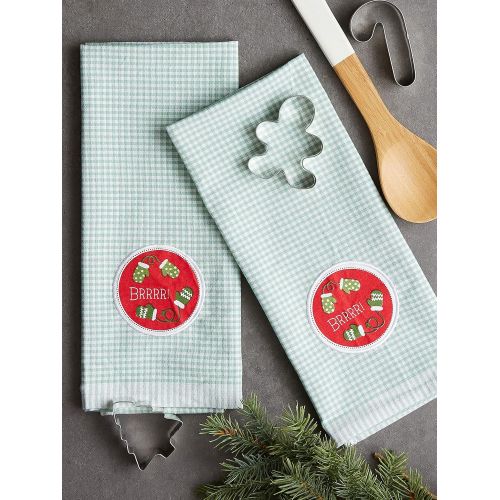  DII Cotton Embellished Christmas Holiday Dish Towels, 18x28 Set of 2, Decorative Oversized Kitchen Towels,Perfect Home and Kitchen Gift-Brrrr Mittens