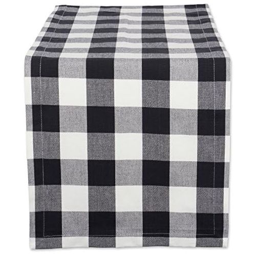  DII Buffalo Check Collection Classic Tabletop, Table Runner, 14x108, Black & White