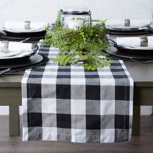  DII Buffalo Check Collection Classic Tabletop, Table Runner, 14x108, Black & White