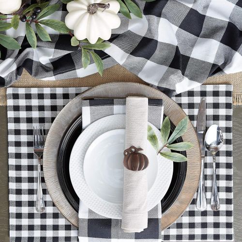  DII Buffalo Check Collection Classic Tabletop, Table Runner, 14x108, Black & White