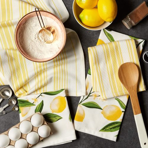  DII Lemon Bliss Kitchen Collection, Assorted Dishtowel Set, 4 Piece