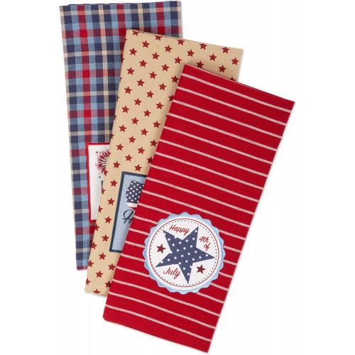  DII Kitchen Collection 100% Machine Washable Cotton for Entertaining, Cooking, Baking or Barbeques, Dishtowel Set, Happy 4th of July 3 Piece