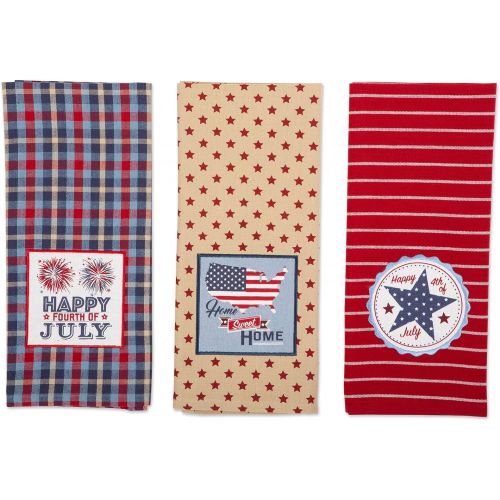  DII Kitchen Collection 100% Machine Washable Cotton for Entertaining, Cooking, Baking or Barbeques, Dishtowel Set, Happy 4th of July 3 Piece