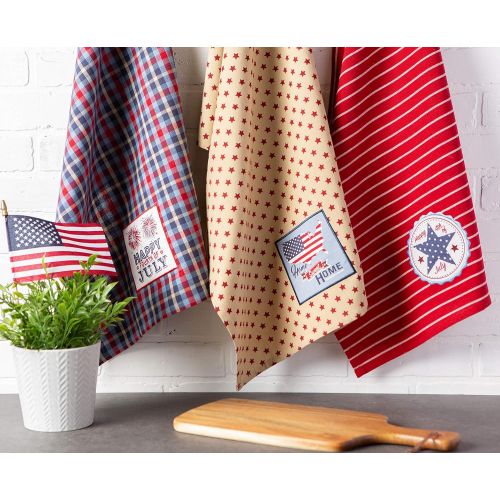  DII Kitchen Collection 100% Machine Washable Cotton for Entertaining, Cooking, Baking or Barbeques, Dishtowel Set, Happy 4th of July 3 Piece