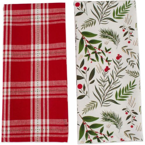  DII Christmas Dishtowel Decorative Oversized, Set of 2, Boughs of Holly