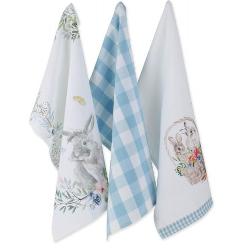  DII Flower Garden Kitchen Textiles, Dishtowel S/3, Floral Bunnies 3 Piece