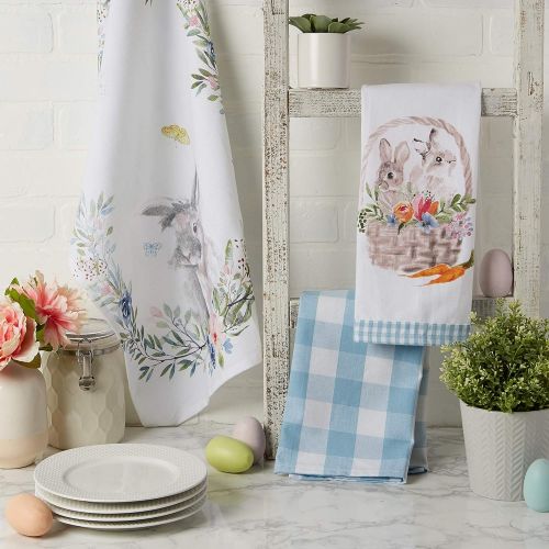  DII Flower Garden Kitchen Textiles, Dishtowel S/3, Floral Bunnies 3 Piece