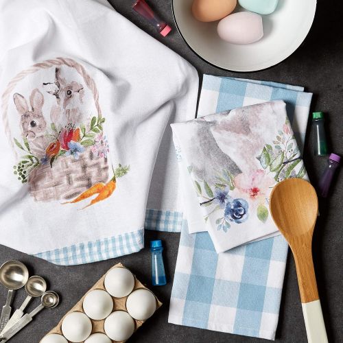  DII Flower Garden Kitchen Textiles, Dishtowel S/3, Floral Bunnies 3 Piece