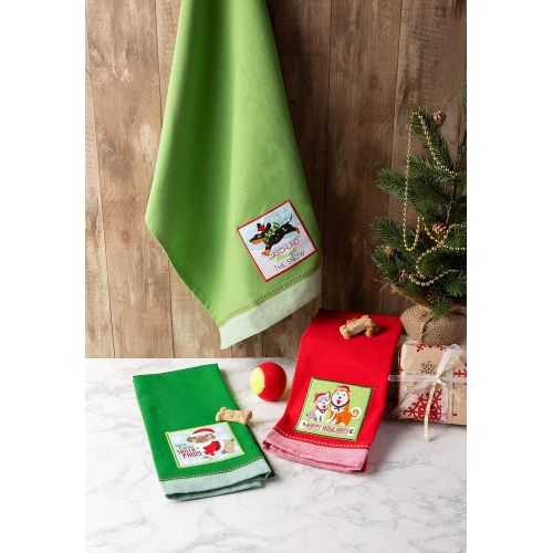  DII CAMZ10664 Cotton Christmas Holiday Dish, Set of 3, Decorative Oversized Embroidered Towels, Perfect Home and Kitchen Gift, 18x28, Puppy Dishtowels (3), 3 Pack