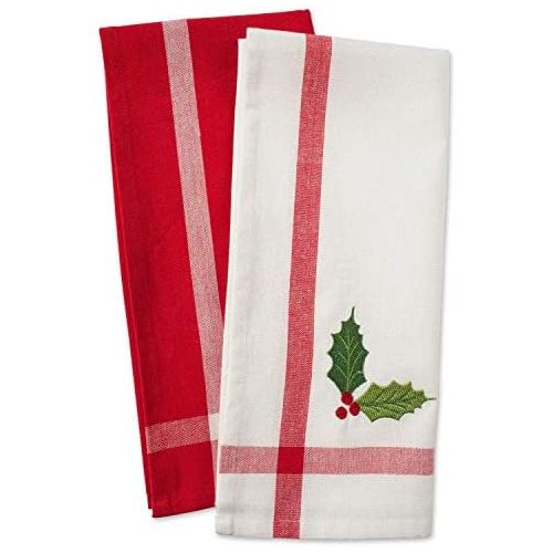  DII Cotton Christmas Holiday Dish Towels, 18x28 Set of 2, Decorative Oversized Embellished Kitchen Towels, Perfect Home and Kitchen Gift-Holly & Mistletoe