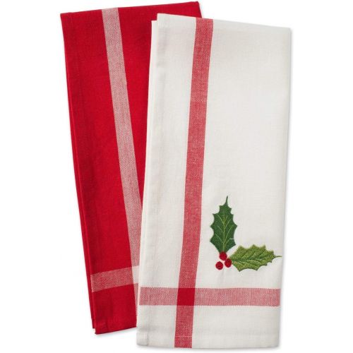  DII Cotton Christmas Holiday Dish Towels, 18x28 Set of 2, Decorative Oversized Embellished Kitchen Towels, Perfect Home and Kitchen Gift-Holly & Mistletoe