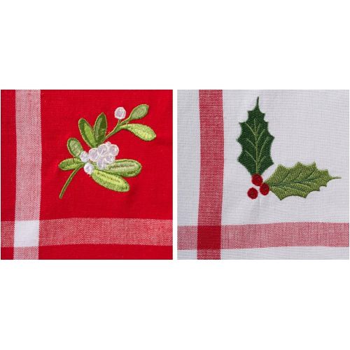  DII Cotton Christmas Holiday Dish Towels, 18x28 Set of 2, Decorative Oversized Embellished Kitchen Towels, Perfect Home and Kitchen Gift-Holly & Mistletoe