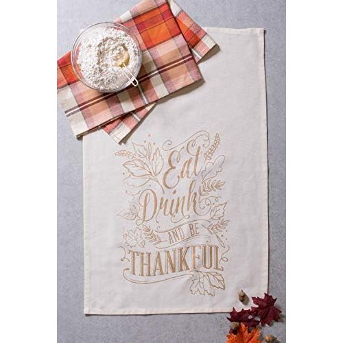  DII Oversized Cotton Fall & Thanksgiving Dishtowel Set, Set of 2, Be Thankful Plaid