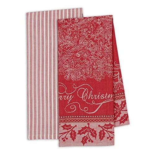  DII Cotton Christmas Holiday Decorative Dish Towels, 18x28, Set of 2-Merry XMAS Vintage