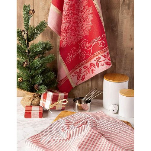  DII Cotton Christmas Holiday Decorative Dish Towels, 18x28, Set of 2-Merry XMAS Vintage