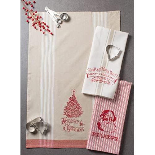  DII Vintage Collection Dishtowel, Set of 3, Merry Christmas, 3 Piece