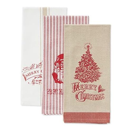  DII Vintage Collection Dishtowel, Set of 3, Merry Christmas, 3 Piece