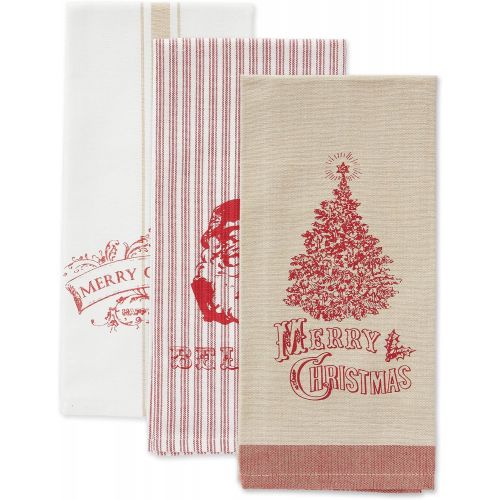  DII Vintage Collection Dishtowel, Set of 3, Merry Christmas, 3 Piece