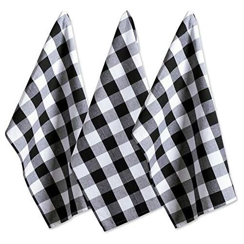  DII Cotton Buffalo Check Plaid Dish Towels, (20x30, Set of 3) Monogrammable Oversized Kitchen Towels for Drying, Cleaning, Cooking, & Baking - Black & White