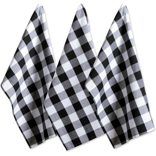  DII Cotton Buffalo Check Plaid Dish Towels, (20x30, Set of 3) Monogrammable Oversized Kitchen Towels for Drying, Cleaning, Cooking, & Baking - Black & White
