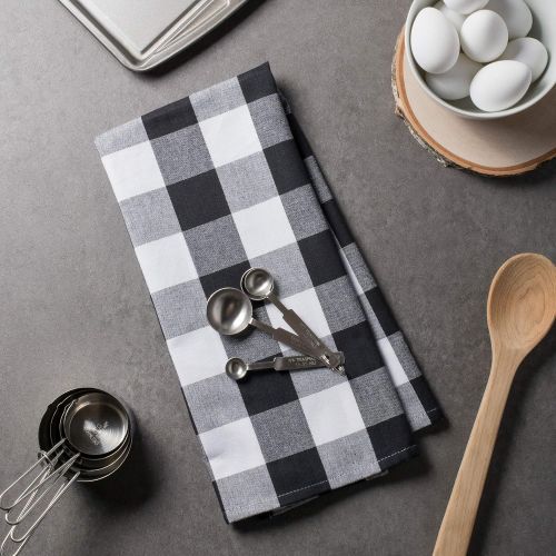  DII Cotton Buffalo Check Plaid Dish Towels, (20x30, Set of 3) Monogrammable Oversized Kitchen Towels for Drying, Cleaning, Cooking, & Baking - Black & White