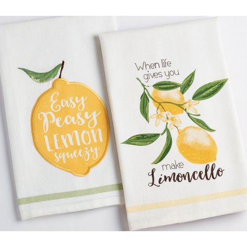  Design Imports DII Set of 2 Lemon Themed Dishtowels with Petite Stripe