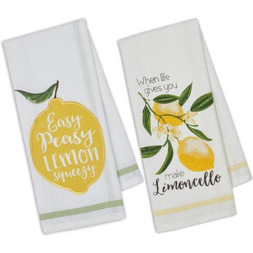  Design Imports DII Set of 2 Lemon Themed Dishtowels with Petite Stripe