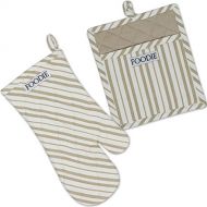 DII Cotton Gourmet Stripe Oven Mitt 7 x 13 and Pot Holder 8 x 9Kitchen Gift Set, Machine Washable and Heat Resistant for Cooking and Baking-Mushroom Cream: Kitchen & Dining