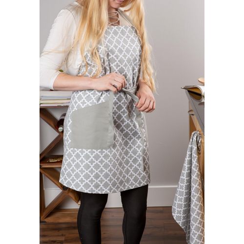  DII Cotton Adjusatble Women Kitchen Apron with Pockets and Extra Long Ties, 37.5 x 29, Cute Apron for Cooking, Baking, Gardening, Crafting, BBQ-Lattice Gray: Kitchen & Dining