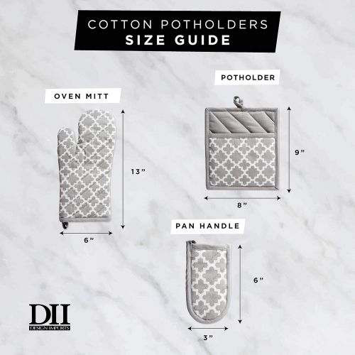  DII Cotton Damask Oven Mitt 12 x 6.5 and Pot Holder 8.5 x 8 Kitchen Gift Set, Machine Washable and Heat Resistant for Cooking and Baking-Gray: Kitchen & Dining