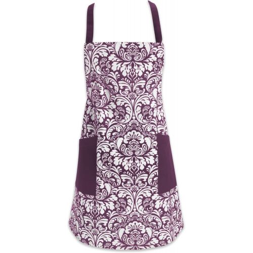  DII Cotton Adjusatble Women Kitchen Apron with Pockets and Extra Long Ties, 37.5 x 29, Cute Apron for Cooking, Baking, Gardening, Crafting, BBQ-Damask Eggplant: Kitchen & Dining