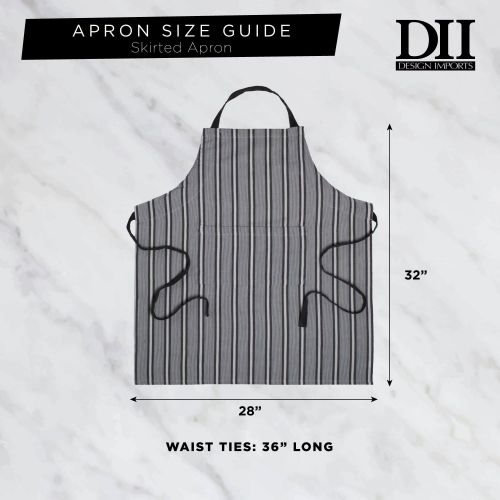  DII CAMZ36490 Cotton French Stripe Kitchen Chef Apron with pocket and Extra-Long Ties, 33 x 28 French Country Farmhouse Men & Women Apron for Cooking, Baking, BBQ-Chambray Gray: Ki