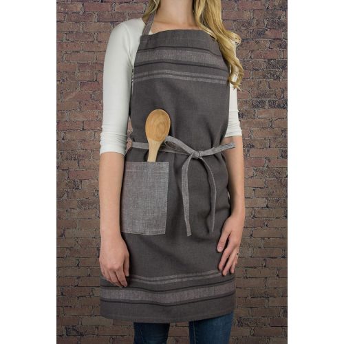  DII CAMZ36490 Cotton French Stripe Kitchen Chef Apron with pocket and Extra-Long Ties, 33 x 28 French Country Farmhouse Men & Women Apron for Cooking, Baking, BBQ-Chambray Gray: Ki