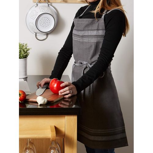  DII CAMZ36490 Cotton French Stripe Kitchen Chef Apron with pocket and Extra-Long Ties, 33 x 28 French Country Farmhouse Men & Women Apron for Cooking, Baking, BBQ-Chambray Gray: Ki