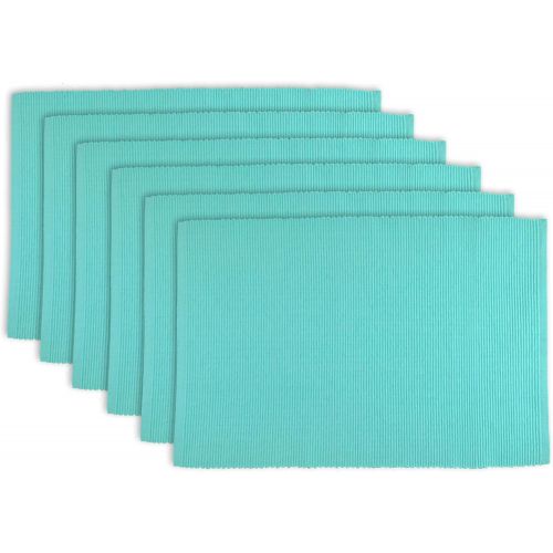  [아마존베스트]DII 100% Cotton Basic Ribbed Placemat Set, Set of 6, Aqua 6 Count